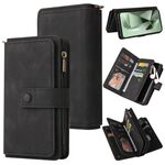 Per Samsung Galaxy S24 FE 5G Custodia in pelle con cerniera e slot per schede multiple, effetto pelle (nero)