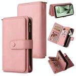 Per Samsung Galaxy S24 FE 5G Custodia in pelle con cerniera e slot per schede multiple, effetto pelle (rosa)