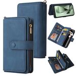 Per Samsung Galaxy S24 FE 5G Custodia in pelle con cerniera e slot per schede multiple, effetto pelle (blu)