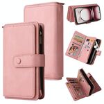 Per OPPO Reno12 Pro Global Skin Feel Multi Card Slots Zipper Wallet Custodia in pelle per telefono (rosa)