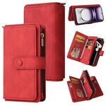Per OPPO Reno12 5G Global Skin Feel Multi Card Slots Zipper Wallet Custodia per telefono in pelle (rosso)