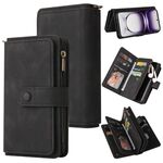 Per OPPO Reno12 5G Global Skin Feel Multi Card Slots Zipper Wallet Custodia per telefono in pelle (nero)