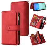 Per Redmi 13 4G Global Skin Feel Multi Card Slots Zipper Wallet Custodia per telefono in pelle (rosso)