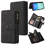 Per Redmi 13 4G Global Skin Feel Custodia per telefono in pelle con slot per schede multiple con cerniera (Nero)