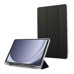 Per Samsung Galaxy Tab A9+ Custodia per tablet in pelle a 3 pieghe in acrilico trasparente in fibra di carbonio (nero)