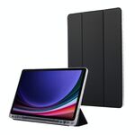 Per Samsung Galaxy Tab S9 / S9 FE Custodia per tablet in pelle a 3 pieghe in acrilico trasparente in fibra di carbonio (blu scuro)
