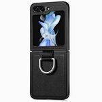 Per Samsung Galaxy Z Flip 6 5G Custodia per telefono con anello in pelle con trama litchi (nero)