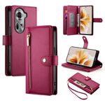 Per OPPO Reno11 Global Nine Card-slot Zipper Wallet Bag Custodia in pelle per telefono (rosso)
