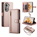 Per OPPO Reno11 Global Nine Card-slot Zipper Wallet Bag Custodia in pelle per telefono (rosa)