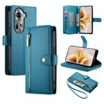 Per OPPO Reno11 Global Nine Card-slot Zipper Wallet Bag Custodia in pelle per telefono (blu)