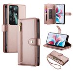 Per OPPO Reno11 F Custodia in pelle con cerniera e nove slot per schede (rosa)