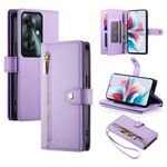 Per OPPO Reno11 F Nove slot per schede Custodia a portafoglio con cerniera Custodia in pelle per telefono (viola)