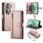 Per OPPO Reno11 Pro Global Nine Card-slot Zipper Wallet Bag Custodia in pelle per telefono (rosa)
