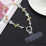 Catena con perline scintillanti a farfalla rosa e cordino corto anti-smarrimento (giallo)
