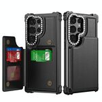 Custodia per telefono in pelle con borsa per carte orizzontale Samsung Galaxy S24 Ultra 5G Diamond (nera)