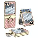 Per Samsung Galaxy Z Flip6 GKK Rhombus Pattern Custodia per telefono in pelle elettroplaccata integrata con anello (rosa)