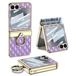 Per Samsung Galaxy Z Flip6 GKK Rhombus Pattern Custodia per telefono in pelle elettroplaccata integrata con anello (viola)