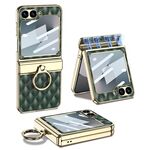 Per Samsung Galaxy Z Flip6 GKK Rhombus Pattern Custodia per telefono in pelle elettroplaccata integrata con anello (verde scuro)
