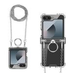 Per Samsung Galaxy Z Flip6 GKK Clear Airbag Hinge Custodia per telefono a copertura totale con anello/catena metallica (argento)