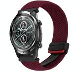 Per Ticwatch Pro 22mm cinturino per orologio intrecciato con fibbia magnetica (rosso vino)