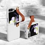 Per Samsung Galaxy Z Flip6 Custodia per telefono con cinturino in pelle ultrasottile per PC a copertura totale (bianco+marrone)