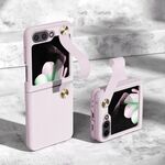 Per Samsung Galaxy Z Flip6 Custodia per telefono con cinturino in pelle ultrasottile per PC a copertura totale (rosa)