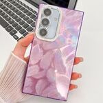 Per Samsung Galaxy S24 FE 5G Custodia per telefono in TPU con texture glitterata e pellicola per lenti (piume viola)