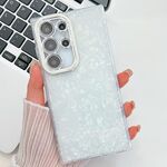 Per Samsung Galaxy S24 FE 5G Custodia per telefono in TPU con texture glitterata e pellicola per lenti (modello a conchiglia bianca)