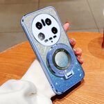 Per Xiaomi 14 Ultra placcato Gradient Glitter Round Holder TPU Phone Case (Sierra Blue)