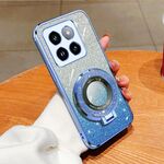 Per Xiaomi 14 Pro Custodia per telefono in TPU con supporto rotondo con glitter sfumato placcato (blu Sierra)