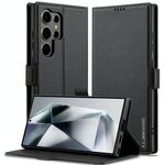 Per Samsung Galaxy S22 Ultra 5G LC.IMEEKE L1 Series Custodia per telefono in PU con texture fine e smerigliata (nero)