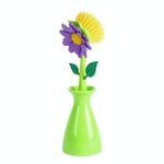 Spazzola per pentole a forma di fiore con manico lungo, spazzola per piatti da cucina, strumento per la pulizia del lavello e della stufa (verde)