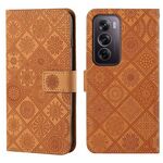 Per OPPO Reno12 Pro Custodia per telefono in pelle con motivo in rilievo in stile etnico globale (marrone)