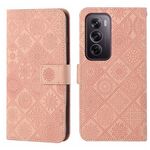 Per OPPO Reno12 Pro Custodia per telefono in pelle con motivo in rilievo in stile etnico globale (rosa)
