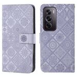 Per OPPO Reno12 Pro Custodia per telefono in pelle con motivo in rilievo in stile etnico globale (viola)