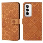 Per OPPO Reno12 5G Custodia per telefono in pelle con motivo in rilievo in stile etnico globale (marrone)