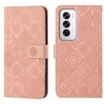 Per OPPO Reno12 5G Custodia per telefono in pelle con motivo in rilievo in stile etnico globale (rosa)