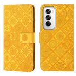 Per OPPO Reno12 5G Custodia per telefono in pelle con motivo in rilievo in stile etnico globale (giallo)