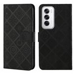 Per OPPO Reno12 5G Custodia per telefono in pelle con motivo in rilievo in stile etnico globale (nero)