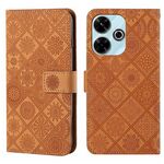 Per Redmi 13 4G Custodia per telefono in pelle con motivo in rilievo in stile etnico (marrone)