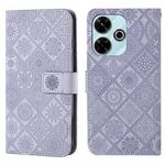 Per Redmi 13 4G Custodia per telefono in pelle con motivo in rilievo in stile etnico (viola)