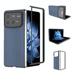 Per Xiaomi Mix Fold 4 Custodia per telefono in PU con trama in fibra di carbonio e cornice nera (blu cielo)