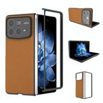 Per Xiaomi Mix Fold 4 Custodia per telefono in PU con struttura in fibra di carbonio e cornice nera (marrone)