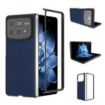 Per Xiaomi Mix Fold 4 Custodia per telefono in PU con struttura in fibra di carbonio e cornice nera (blu)