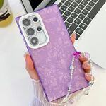 Per Samsung Galaxy S24 Ultra 5G placcatura glitter texture catena cinturino custodia per telefono in TPU con pellicola per lenti (modello a conchiglia viola)
