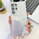 Per Samsung Galaxy S24 Ultra 5G placcatura glitter texture catena cinturino custodia per telefono in TPU con pellicola per lenti (filato di piume bianche)