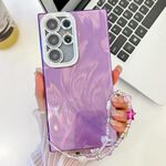 Per Samsung Galaxy S24 Ultra 5G placcatura glitter texture catena cinturino custodia per telefono in TPU con pellicola per lenti (filato di piume viola)
