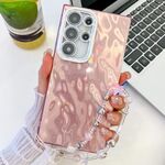 Per Samsung Galaxy S24 Ultra 5G placcatura glitter texture catena cinturino custodia per telefono in TPU con pellicola per lenti (grinze rosa)