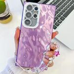 Per Samsung Galaxy S24 Ultra 5G placcatura glitter texture catena cinturino custodia per telefono in TPU con pellicola per lenti (rughe viola)