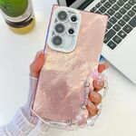 Per Samsung Galaxy S24 Ultra 5G placcatura glitter texture catena cinturino custodia per telefono in TPU con pellicola per lenti (texture stagnola rosa)